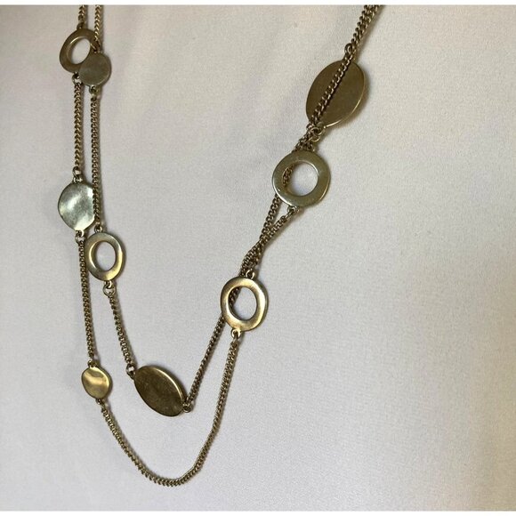 Kenneth Cole Necklace Matte Gold Tone Chain Hammered Discs Rope Lariat - Picture 1 of 5